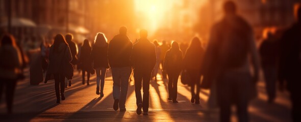 A group of people walking in a city evening
