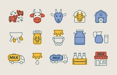 Milk vector icons set. Dairy products sign