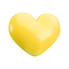 Vector 3d gold heart icon. Cute realistic yellow heart shape isolated on white background. Minimal 3d render heart illustration for Valentines day, Mothers Day, birthday, wedding decoration.