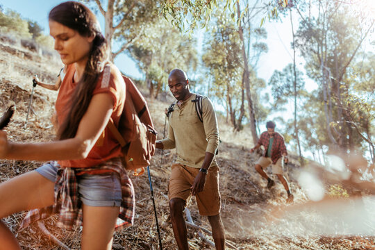 Young and diverse group of friends hiking together in South Africa