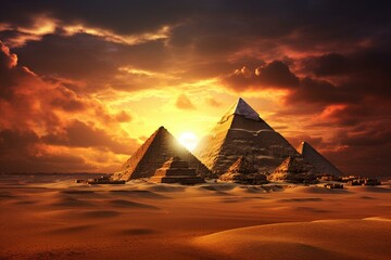Artistic depiction of the pyramids of Giza. Generative AI