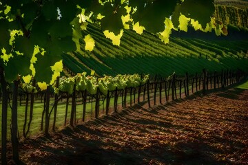 Fototapeta na wymiar In the grape garden rich beautiful wonderful and almost you can feel the wind blows leaves swaying - AI Generative