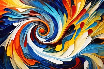 A colorful and energetic abstract texture with swirling patterns, evoking a sense of cosmic energy and modern creativity.