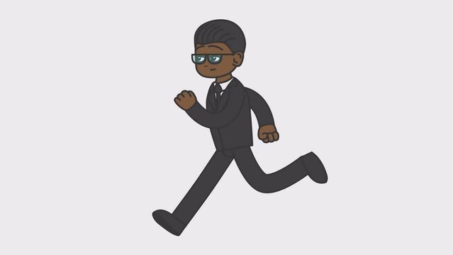 Black male businessman runs. Looped 4K video with alpha-channel.