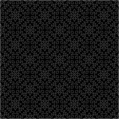 Black background with figures from dots . Black and white pattern for web page, textures, card, poster, fabric, textile. Repeating design.