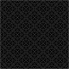 Black background with figures from dots . Black and white pattern for web page, textures, card, poster, fabric, textile. Repeating design.
