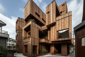 A residential structure made of wood. Generative AI