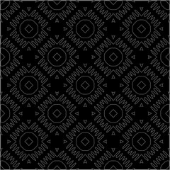 Black background with figures from dots . Black and white pattern for web page, textures, card, poster, fabric, textile. Repeating design.