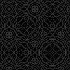 Black background with figures from dots . Black and white pattern for web page, textures, card, poster, fabric, textile. Repeating design.