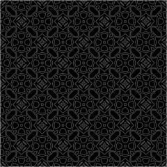 Black background with figures from dots . Black and white pattern for web page, textures, card, poster, fabric, textile. Repeating design.