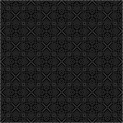 Black background with figures from dots . Black and white pattern for web page, textures, card, poster, fabric, textile. Repeating design.