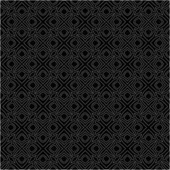 Black background with figures from dots . Black and white pattern for web page, textures, card, poster, fabric, textile. Repeating design.