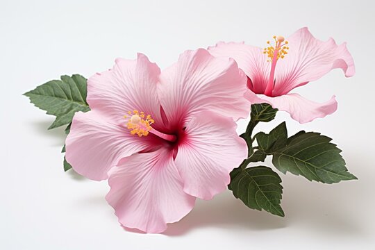 Pink hibiscus on white background. Generative AI