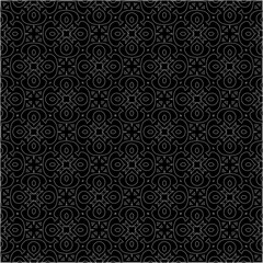 Black background with figures from dots . Black and white pattern for web page, textures, card, poster, fabric, textile. Repeating design.