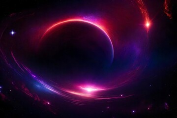 Space, stars lightning in red and purple, planets, black holes, super novas - AI Generative