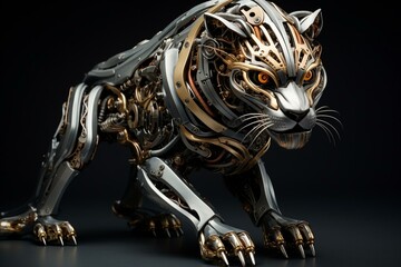 Lion robot / metallic roar. Generative AI