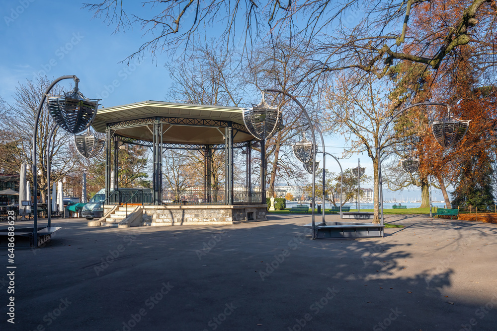 Poster Bandstand at Jardin Anglais (English Garden) Park - Geneva, Switzerland