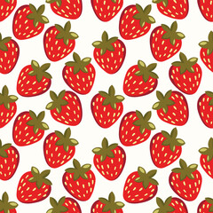 Seamless pattern with strawberry on color background. Natural delicious fresh ripe tasty fruit. Vector illustration for print, fabric, textile, banner, other design. Food concept.