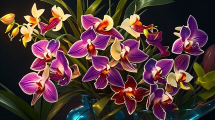 A vibrant bouquet of orchids