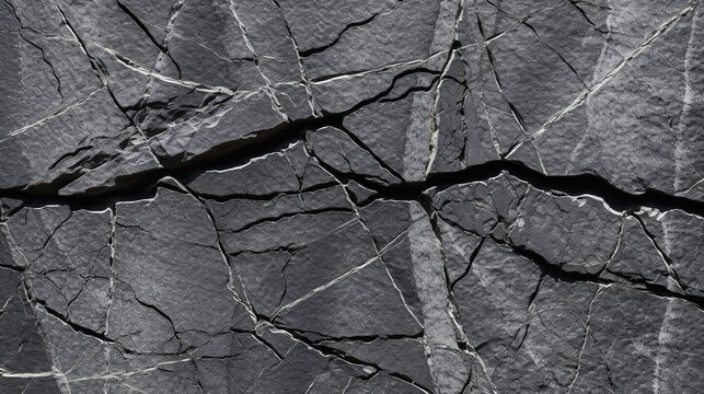 Black stone texture with crushing surface. Wall destruction. Mining cliff of rough rock crash surface. Top view. Illustration for cover, card, postcard, interior design, decor or print.