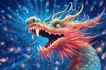 Fototapeta na wymiar The Enchanting Chinese Dragon Festival: Illuminating the Night Sky with Lanterns and Fireworks, generative AI