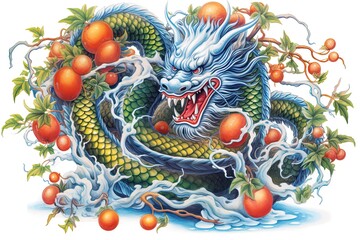 Chinese Dragon Drawing: Serpentine Splendor Unveils Vibrant Dragon Dance, Symbol of Power & Good Fortune, generative AI