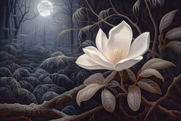 Ethereal Garden of Whispers: Blooming Flower Drawings in Shades of Moonlight, generative AI