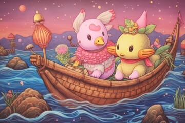 Kawaii Drawings: Whimsical Journey of Adorable Characters, Filled with Happiness and Friendship, generative AI