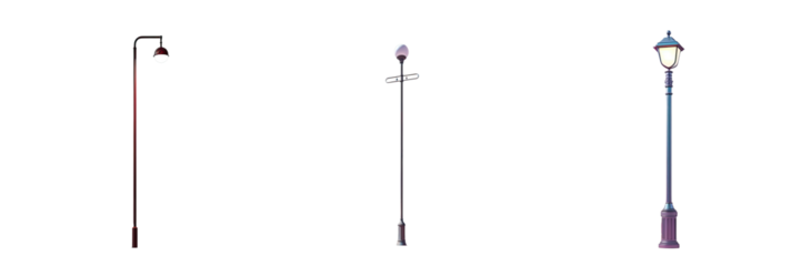 Png Set lonely street light pole on transparent background