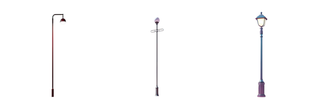 Png Set lonely street light pole on transparent background