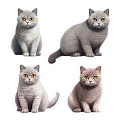 Set of British Shorthair Cats Isolated On Transparent Background