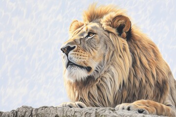 Regal Lion King: Commanding Attention on the Serengeti, Golden Mane Rustling in the Gentle Breeze - A Majestic Lion Drawing, generative AI