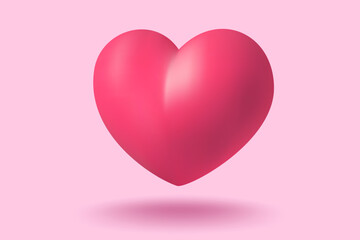 Vector icon of pink heart for Valentine's Day in realistic 3d style. Vector realistic banner with heart on pink background.