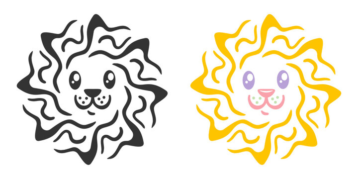 Vector set icons of lion head for baby. Cute lion in flat style.