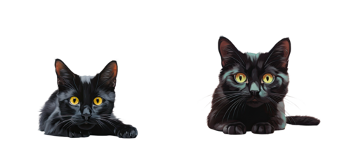 Png Set Black cat lying on black floor isolated in transparent background