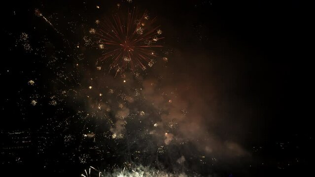 High Shot Of Slow Motion Fireworks - 120 FPS