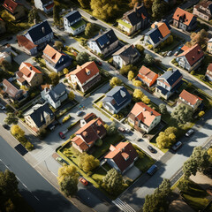 Aerial view of small settlement with terraced houses, AI generated - obrazy, fototapety, plakaty