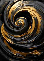 Abstract fluid black gold and white texture, circular pattern
