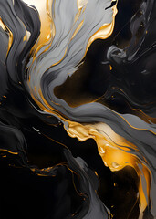 Abstract fluid black gold and white texture, marble pattern