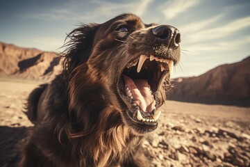 Angry dog with mouth open barking