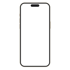 A mockup of the 2023 modern phone in gold with a blank white screen isolated on a white background. Mockup your phone for mockup and demonstration of the app.