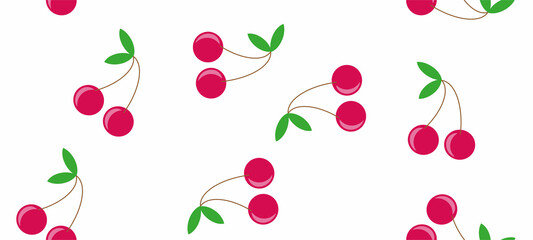 seamless pattern with cherries on a white background, fabric template, covers, wall decorations, flat  illustration