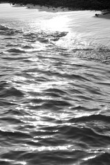 black and white photograph of sea