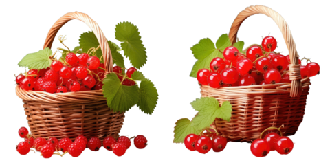 Png Set Closeup of red currant and raspberry in transparent background isolated in basket
