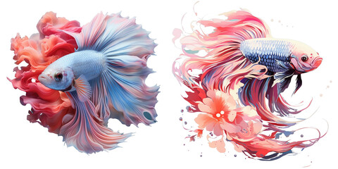 Fototapeta premium Png Set Betta fish found alone on a transparent background