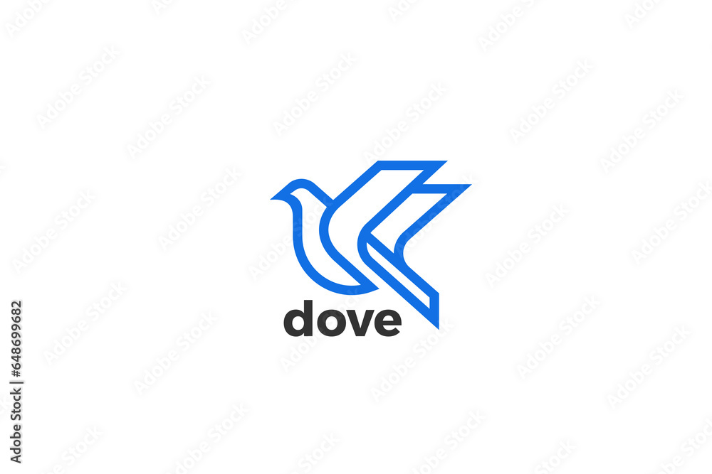 Aufkleber dove logo bird fying linear outline design style vector template.