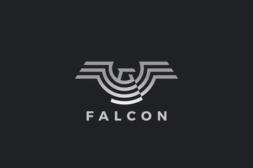 Falcon Logo Wings Geometric Heraldic Luxury Design Vector template. Eagle Hawk Bird Linear Outline Golden Logotype icon.