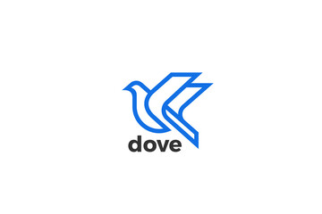 Dove Logo Bird Fying Linear Outline Design style vector template.