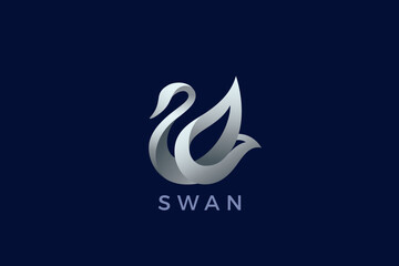 Swan Logo Bird Luxury Metallic Design Style Vector Template. Elegant Fashion Jewelry Logotype concept icon.