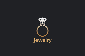 Diamond Ring Crystal Gem Logo design vector template. Wedding Gemstone Luxury Logotype concept icon.